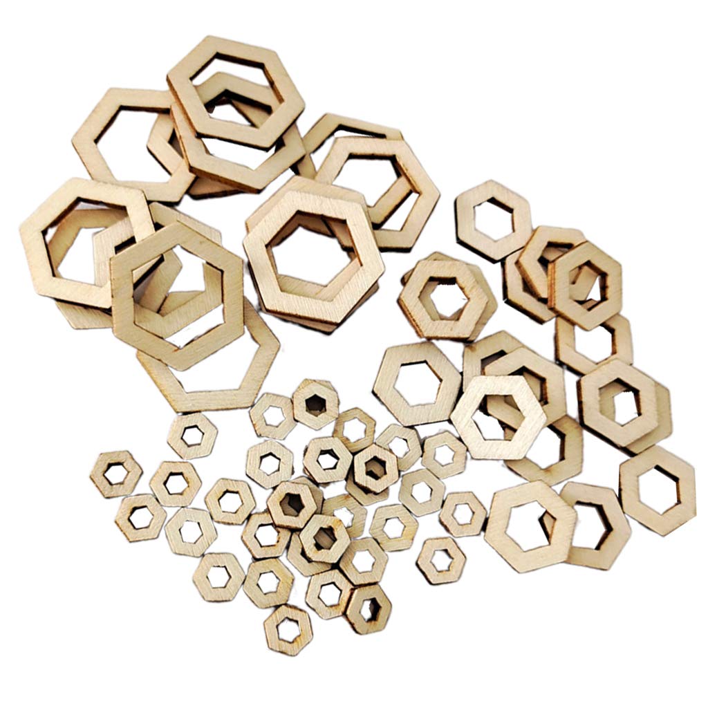 freneci 100Pcs Blank Wood Pieces Square Flowers Hexagon Hollow Unfinished Wooden Cutouts Embellishments for DIY Arts Craft Project, Picture Photo Frame Decor - Hexagon - Image 4