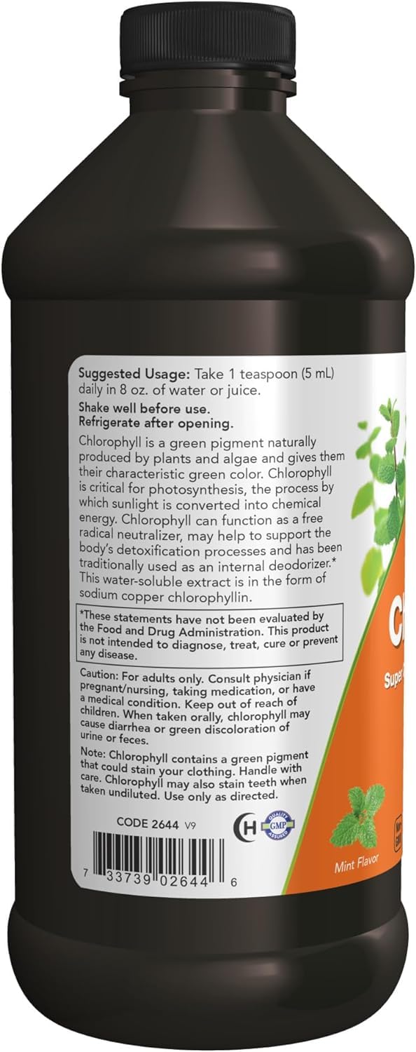 NOW Supplements, flüssiges Chlorophyll, super konzentriert, Boost Energy, Minzgeschmack, 473 ml