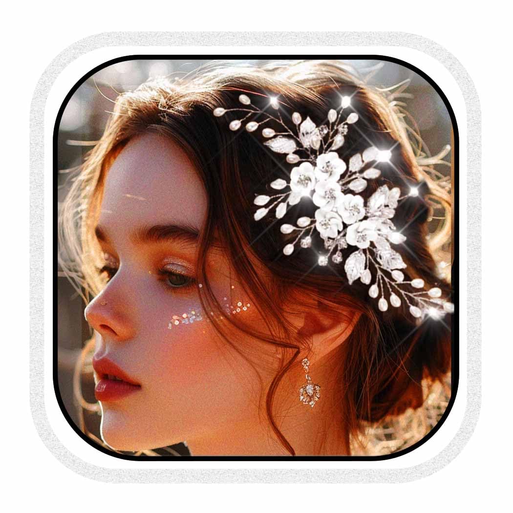 Unicra Flower Bridal Hair Comb Pearl Wedding Headpiece Leaf Hairpiece Silver Rhinestone Hair Accessories for Women and Brides (Silver