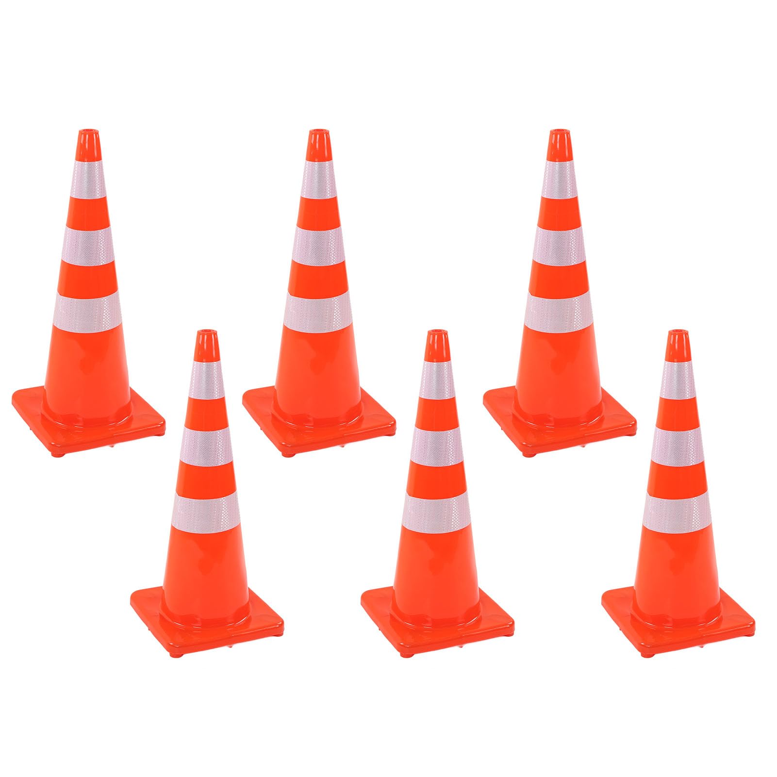 Cônes de Circulation Cônes de Route Cônes de Sécurité Base Carrée Réfléchissante aux Intempéries Construction en PVC Robuste Rouge Orange Vif pour Parkings Camping Situations (36in / 91.44cm Without