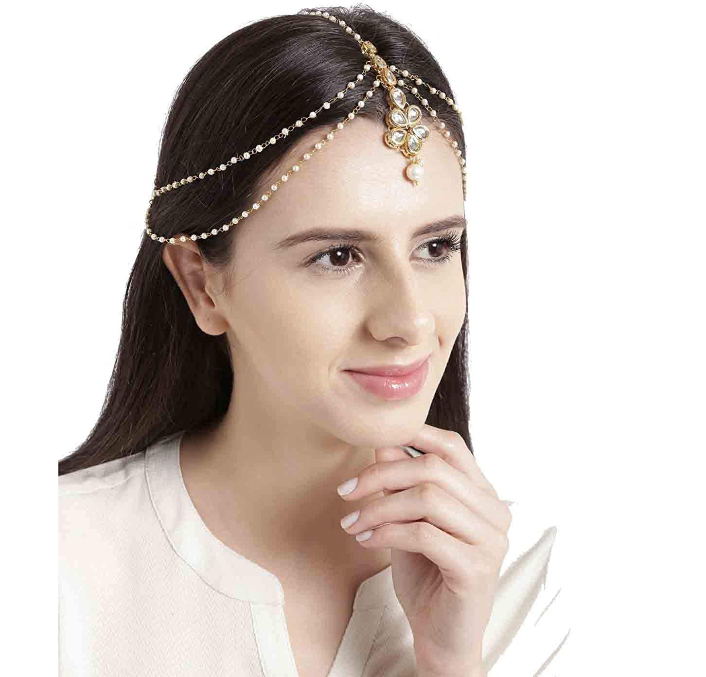 JN HANDICRAFT Latest Hair Jewelry Traditional Gold Pearl Stylish Chain Maang Tikka Jewellery Set for Women Girls(Design-4) (B09FT22F5M) Amazon Price History, Amazon Price Tracker