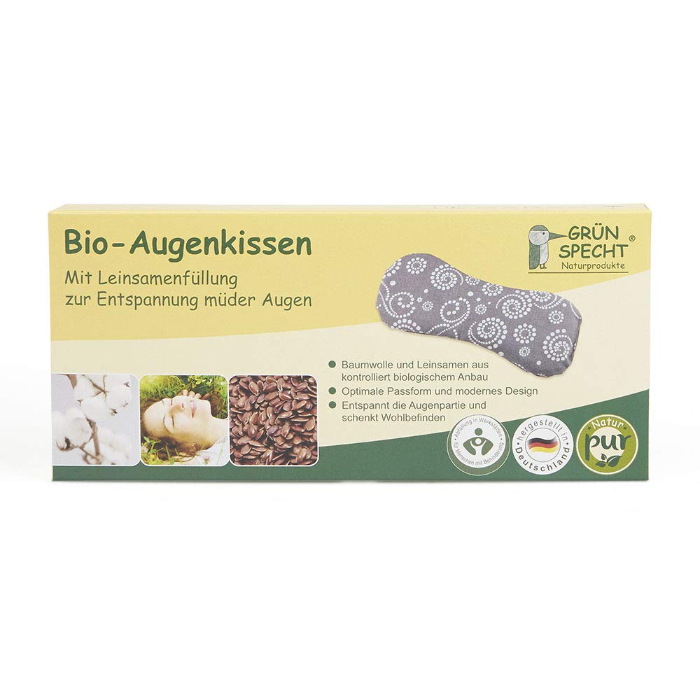 GRÜNSPECHT Organiczna poduszka pod oczy z wypełnieniem z nasion lnu, odprężająca zmęczona oczy, chłodząca, poszewka ze 100% bawełny (kbA), do jogi/medytacji, szara (151-V2)