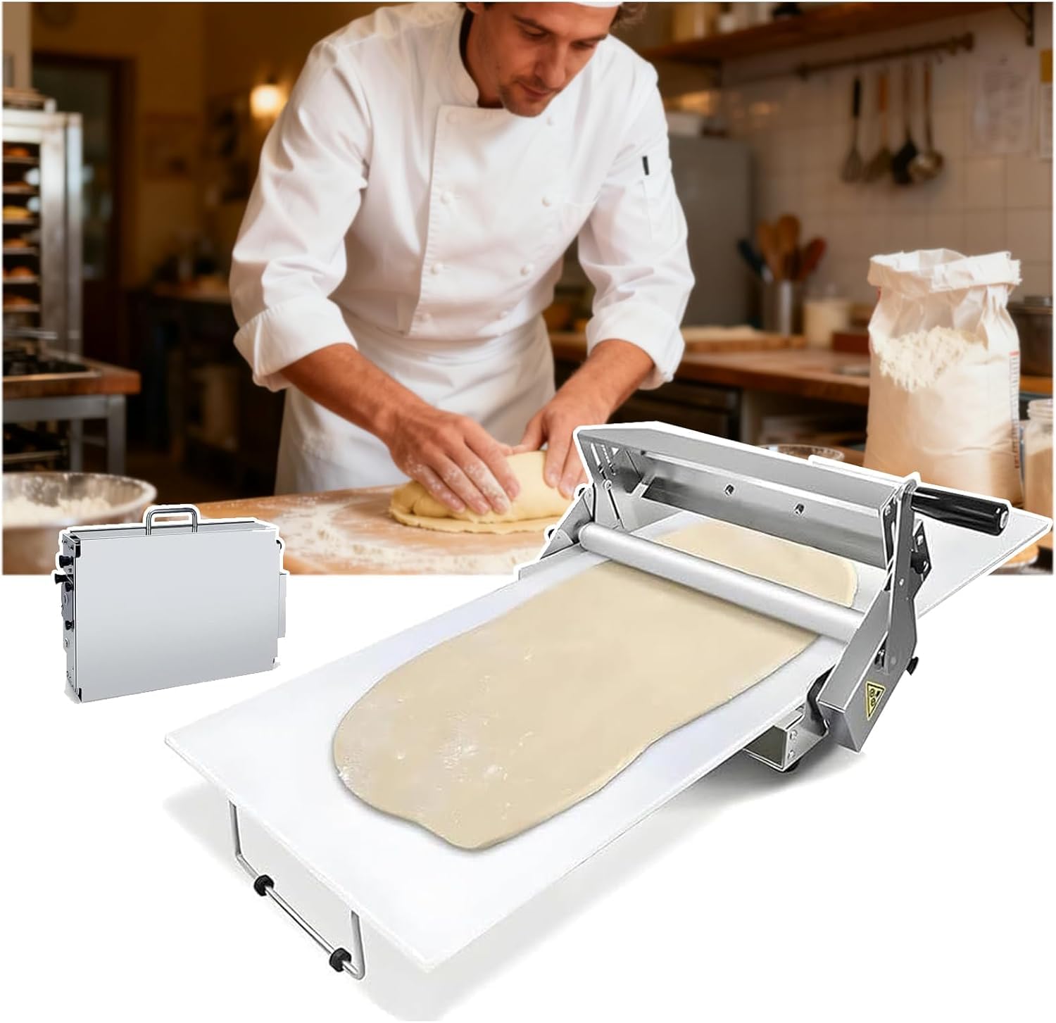 Máquina laminadora de masa manual comercial y doméstica con prensa de rodillos duradera