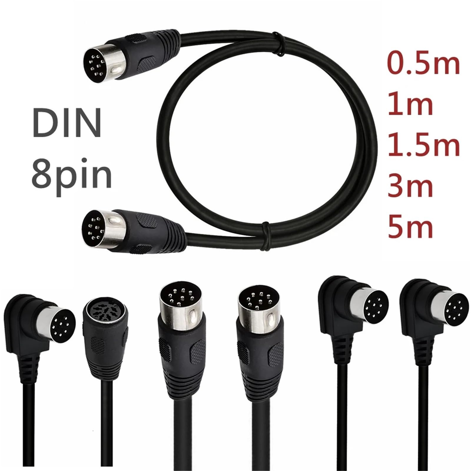 Din 8 pin maschio a maschio e femmina altoparlante Midi 8 pin cavo di prolunga audio gomito ad angolo retto di 90 gradi cavo 0,5 m 1 m 1,5 m 3 m 5 m(5m,Male to Female)