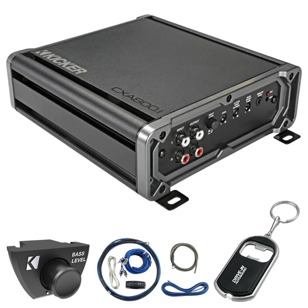 KICKER CX Series 46CXA8001T Mono Subwoofer Amplifier w/ 46CK8 Amp Wiring Kit & 46CXARCT Dash Mount Wired Remote and DIAS Keychain