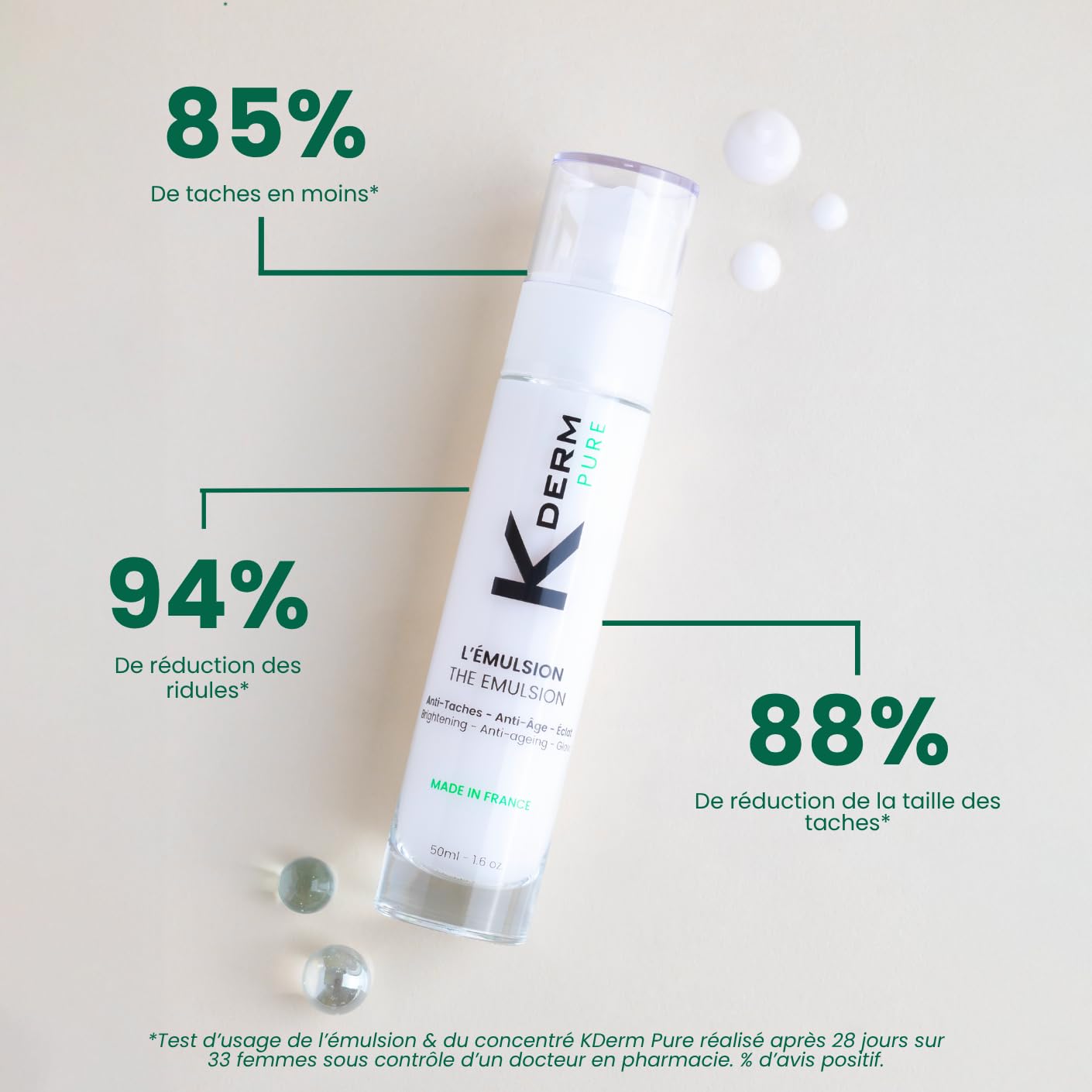 KDerm Pure – The Emulsion - crema anti-macchia e anti-invecchiamento alla Kappa-Elastine – Flacone pompa – Made in France – 50 ml