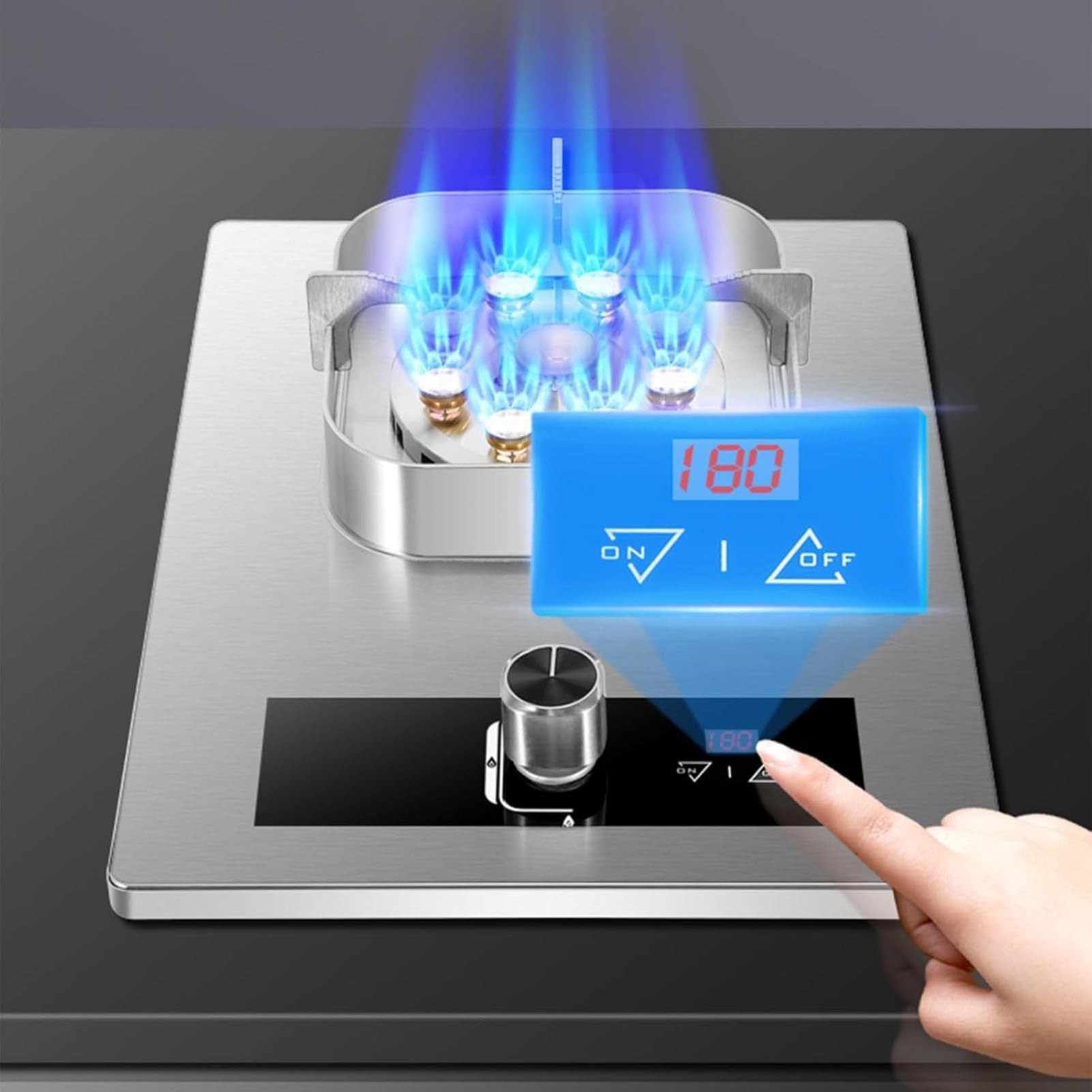 THEGA Cucina A Gas da 5,2 KW, Incasso in Acciaio Inox, Timer Nove Fori per Alto, con Protezione Contro Lo Spegnimento della Fiamma, Cucina Domestica(NG)