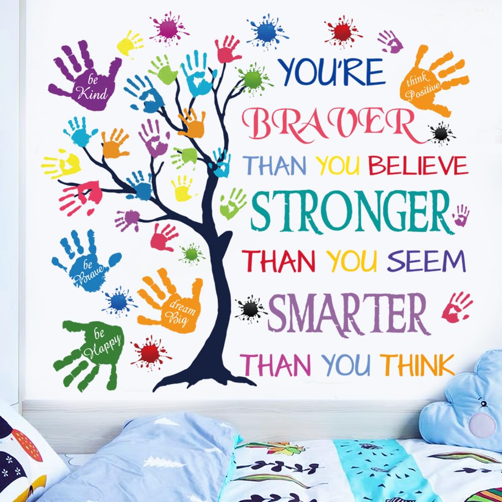 Colorida calcomanía de pared con cita inspiradora - You're Braver Than You Believe, Stronger Than You Seem, Smarter Than You Think, frases motivacionales, calcomanía de pared para habitación de niños,
