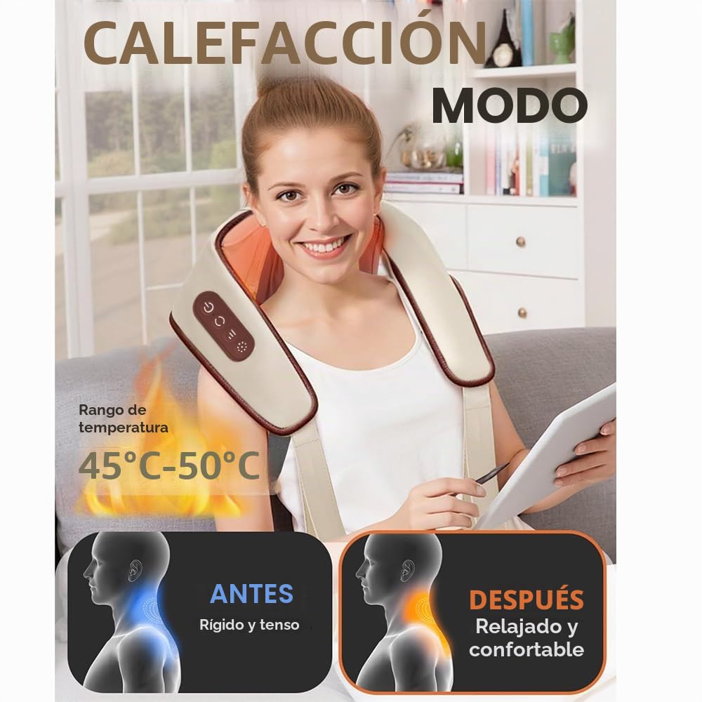 Masajeador de Cuello 6D, Inalámbrico de Hombros y Cuello | con Masaje de Amasado Profundo, 2 Niveles de Calor & Funda Lavable, Regalos Originales para Mujer, Hombre, Mamá, Papá