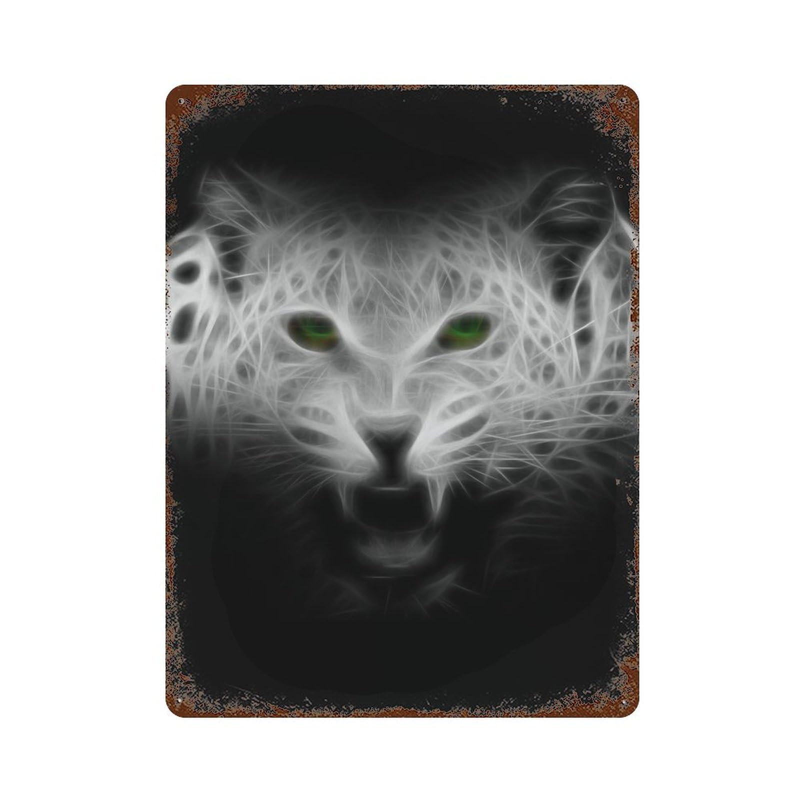 Rust Effect Leopard Cheetah Fractal Weathered Tin Sign 15.7"x11.8", Shabby Chic Decor for Patio, Garden Room And Bar Decor