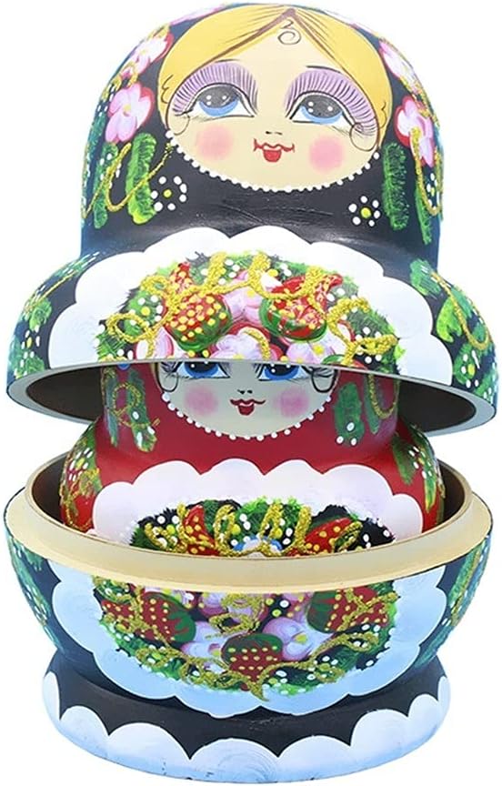 LWSX 15-Piece Matryoshka Cute Strawberry Pattern Russian Nesting Dolls Wooden Nesting Dolls Souvenir Desktop Accessories Birthday Gift (Color : A)
