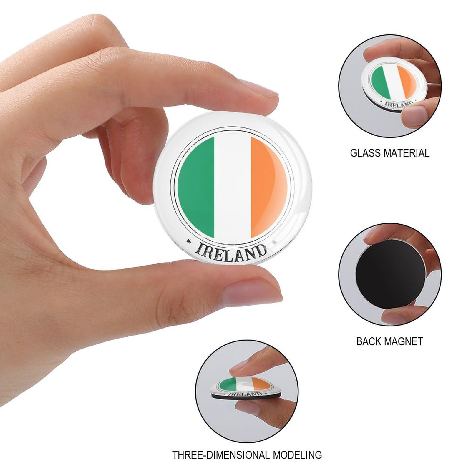 Glasmagnete mit Irland-Flagge, für Kühlschrank, Nationalfeiertag, niedliche Magnete, Urlaubsflaggen, starker Magnet, bunte dekorative Magnete für Kühlschrank, niedliche Dekoration für