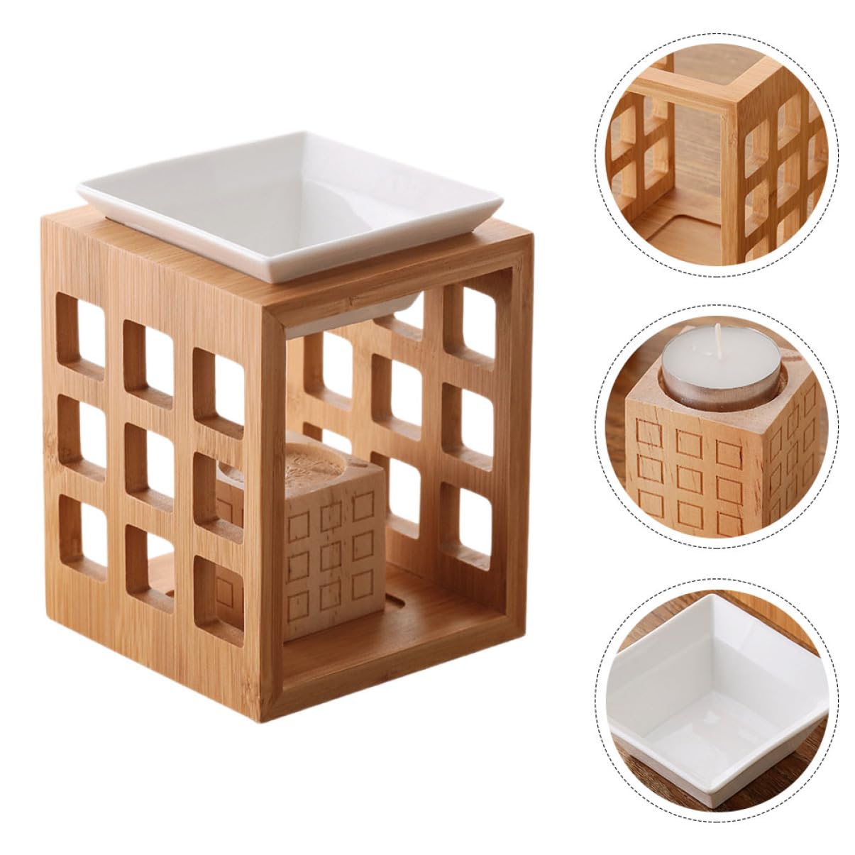 PRETYZOOM Quemador Capacidad de 150ml de Aceites Esenciales y Fundir Cera y Portavelas de Madera y Cerámica para Aromaterapia en Dormitorio o Sala de Yoga