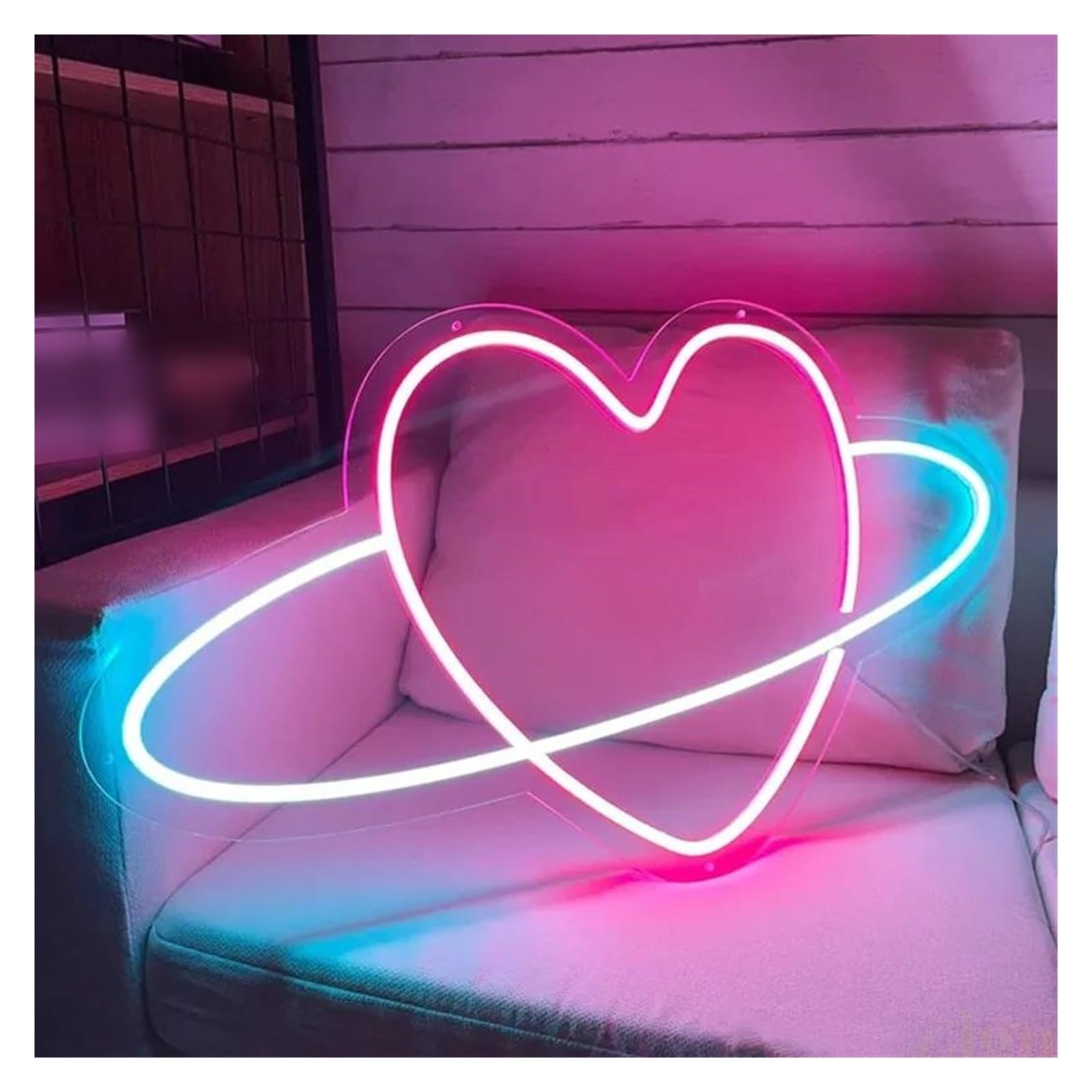 LEMST Signs Lamp Heart Neon Sign, Love Heart Neon Sign, Love Circle Neon Light, Minimalist Neon Heart Light, Bedroom Decor, Love Art Neon 30x24cm
