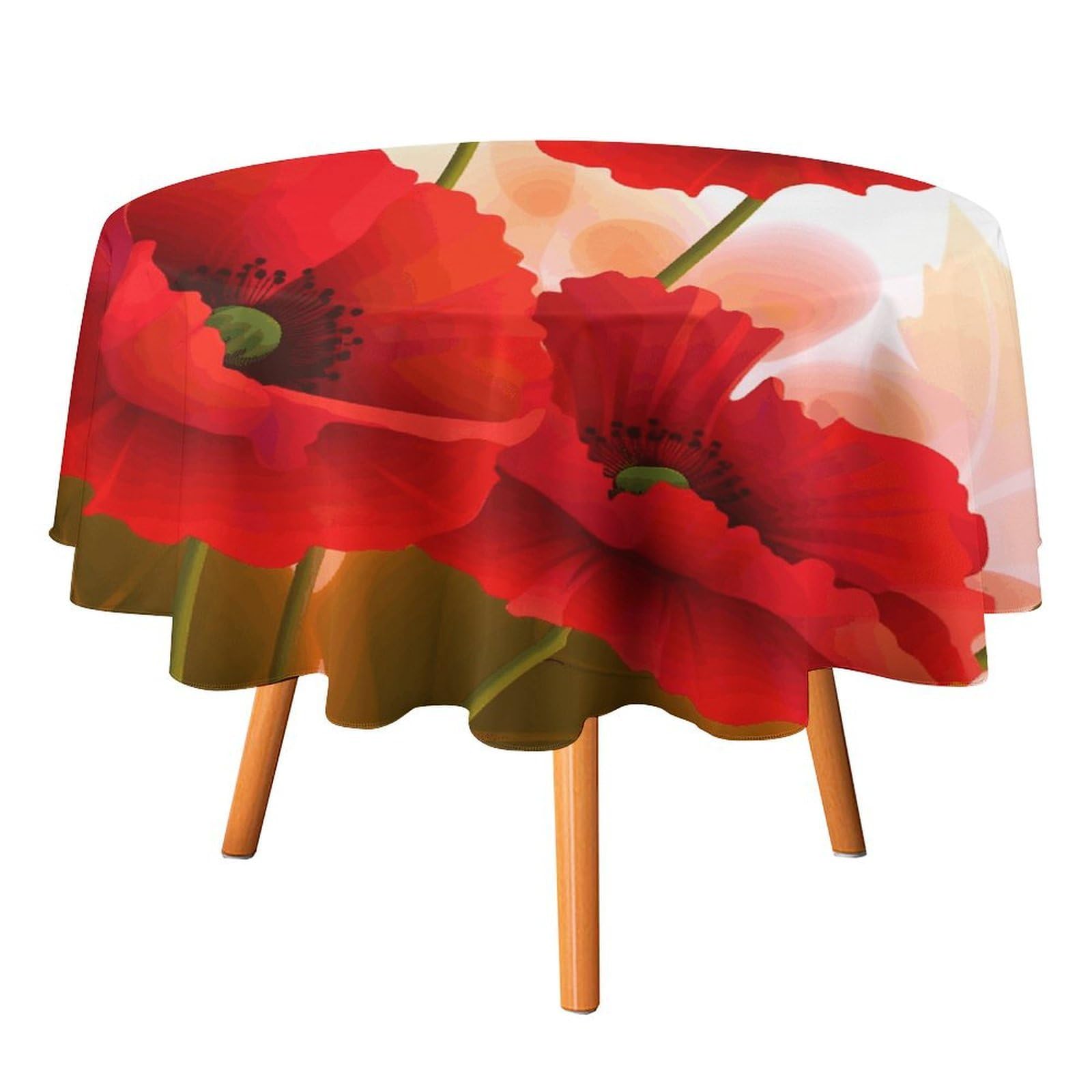 Bvkwntsa Poppy Flowers Vivid Petals Round Tablecloth, For 36-70 Inch Round Tables, Printed 100% Polyester Table Cloth Stain Resistant, Washable