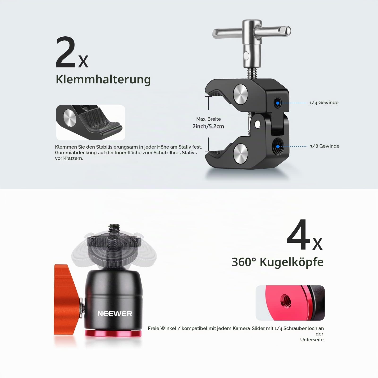 Neewer Kamera Slider Stützarm 2 Pack Verstellbarer Stativ-Stabilitätsarm zur Erhöhung der Stabilität aus Aluminiumlegierung – Bild 6