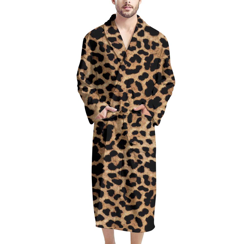 Uoimag Men's Leopard Print A Leopard Bathrobe Gift Sleepwear Bath Robe Towelling Dressing Gown With Pocket Lightweight