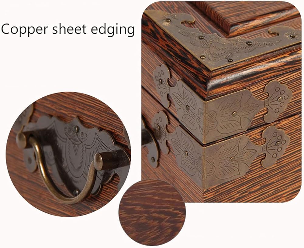 Pudełko na biżuterię, Wooden Jewelry Storage Box Mirror Lock Velvet Lining Brass Latch 25x15x11cm