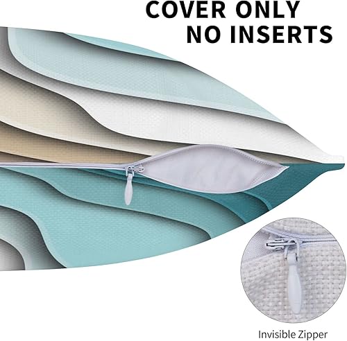 Miniatura 3 de Juego de 2 fundas de almohada bohemias de 18 x 18 pulgadas, color azul, verde azulado y gris, fundas de almohada decorativas modernas de mediados de