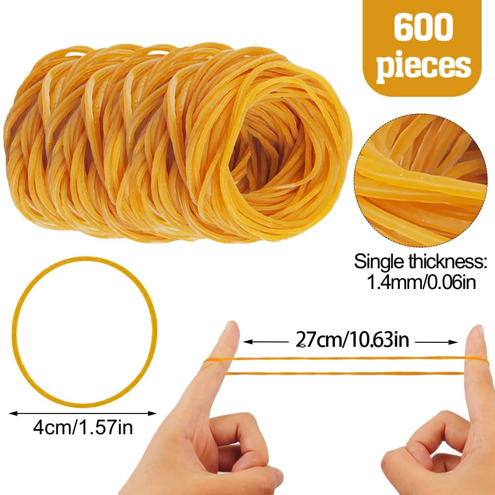 600 PCS Elastic Bands, Yellow Strong Rubber Bands Size 38mm High Elasticity Rubber Bands for Pens Paper Office Home School Supplies
