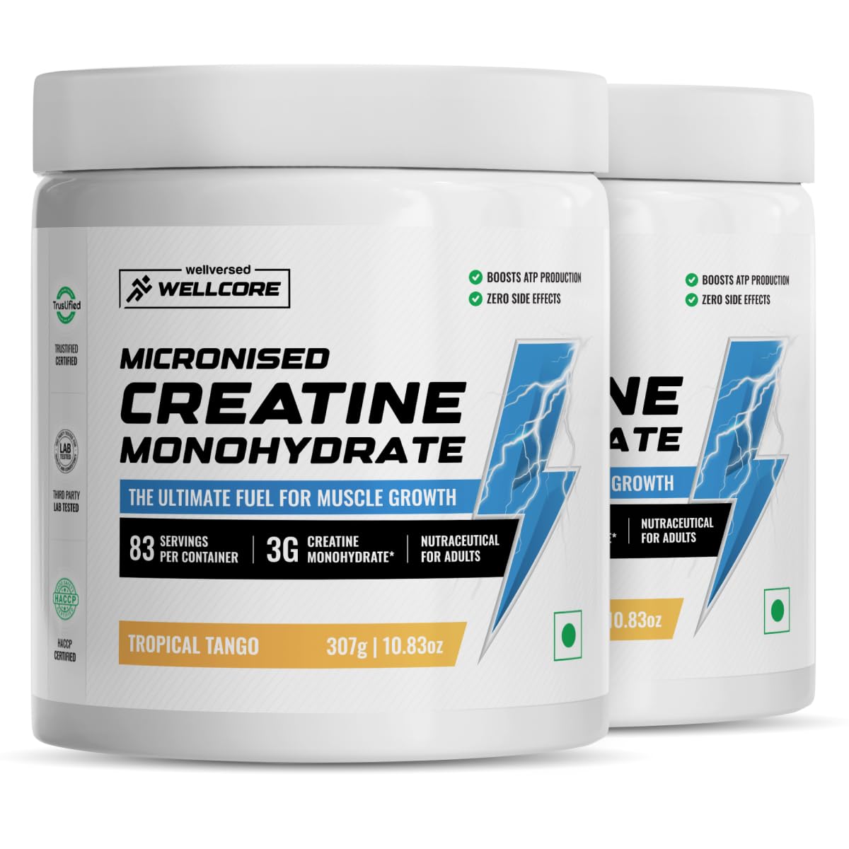 Wellcore Pure Micronised Creatine Powder (83 Servings, Tropical Tango) For Enhanced Muscle Strength With Rapid Absorption | Creatine Monohydrate | Wellcore Creatine Flavoured - 307g (Pack Of 2)