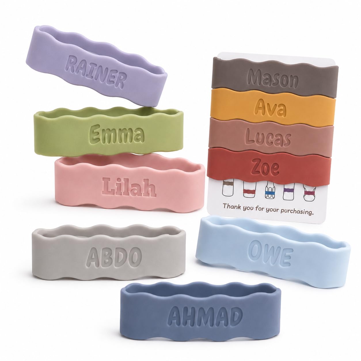 4 Pack Silicone Name Bands for Kids Cups Personalised, Labels for Daycare