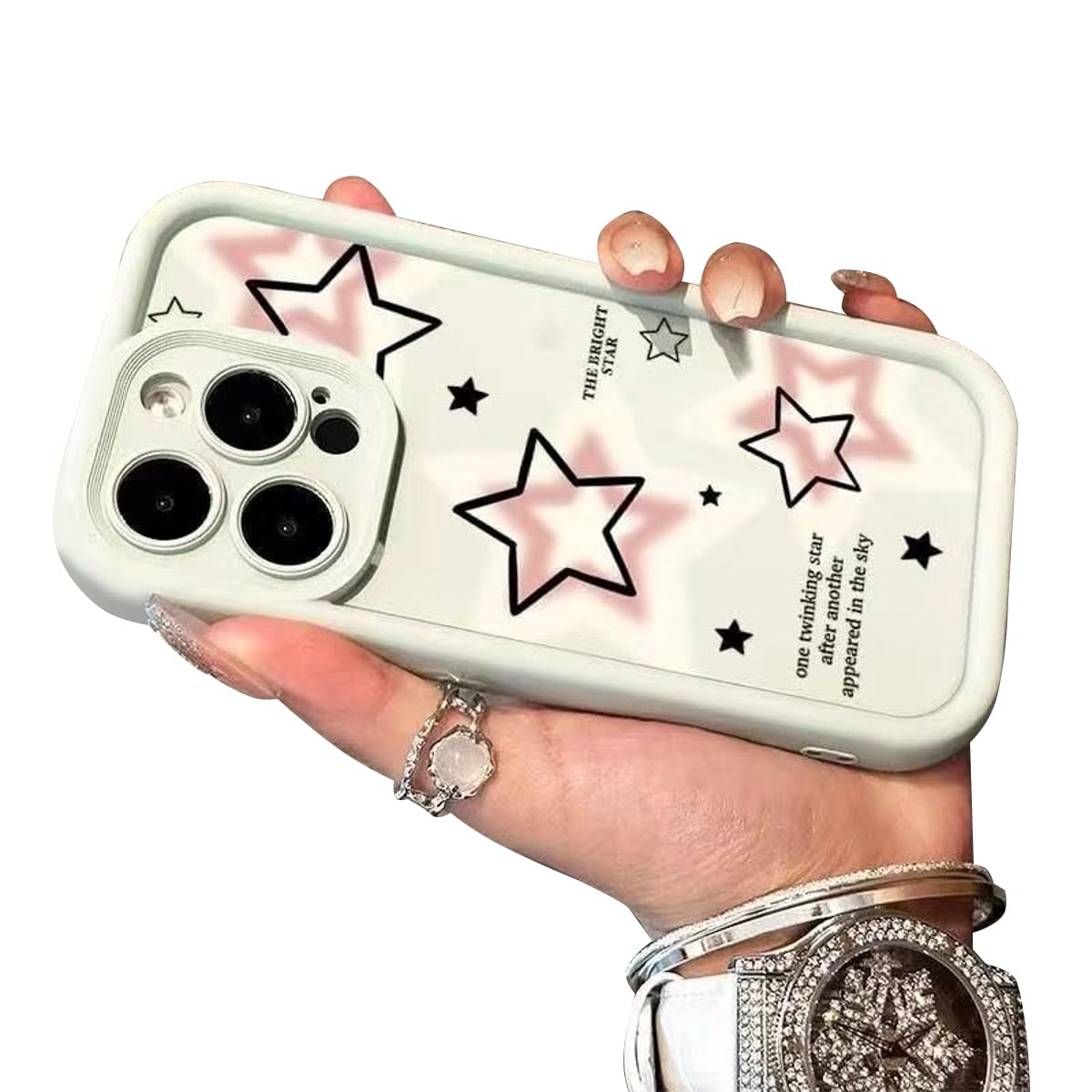 Cutecasee Phone Case for Women/Girls, Cute Stars Silicone Shockproof Phone Case Compatible with iPhone XR, White with Pink Starts