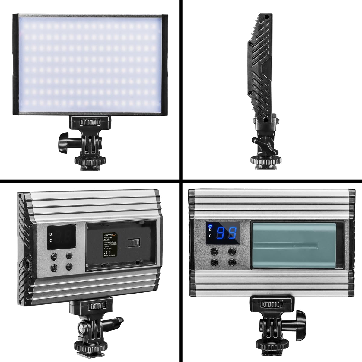 Walimex pro LED Niova 150 Bi Color Videoleuchte, On-Camera Fotolampe 15 W, Videolicht mit einstellbarer Farbtemperatur 3200-566 K, Studiolicht dimmbar