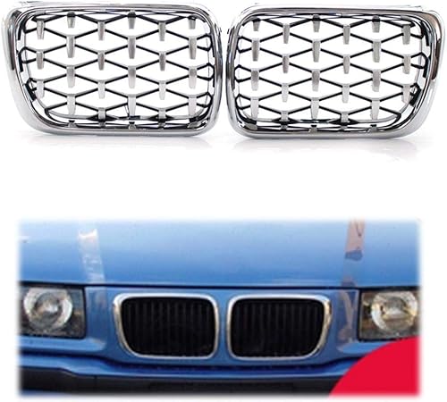 Miniatura 5 de FSFY - Rejilla delantera, riñón, parachoques delantero, parrilla de riñón, marco cromado para BMW E36 Serie 3 1997 1998 1999, E36 M3 1997 1998 1999