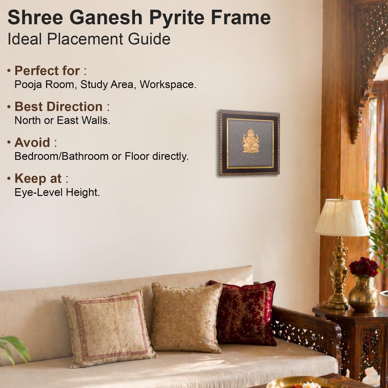Image of Lord Ganesha Wall Frame for Wealth & Success, Gold Finish Spiritual Wall Decor for Home, Office & Entrance Vastu Art