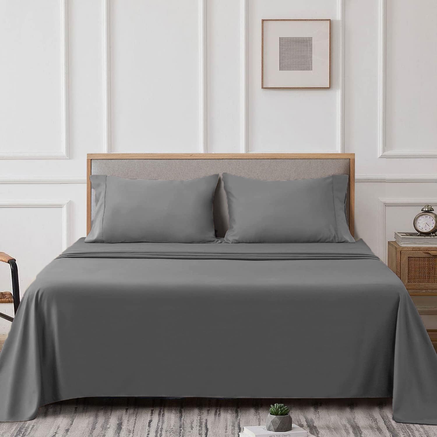 Comfy Nights Charcoal Non Iron Extra Soft Brushed Microfibre Wrinkled Free Flat Sheets (, Pair Of Pillowcases)