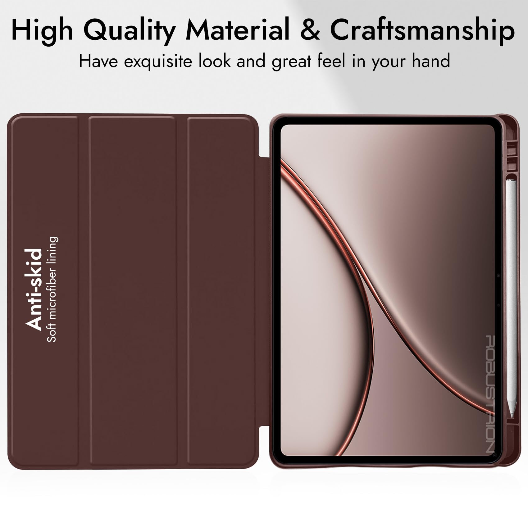 Robustrion Cover Case for OnePlus Pad 4 13.2 inch/OnePlus Pad 3 13.2" Cover with [Pencil Holder], Flip Cover Case for One Plus Pad 4/3 Cover 13.2 inch [Auto Sleep Wake Support] - Brown — Amazon image 5