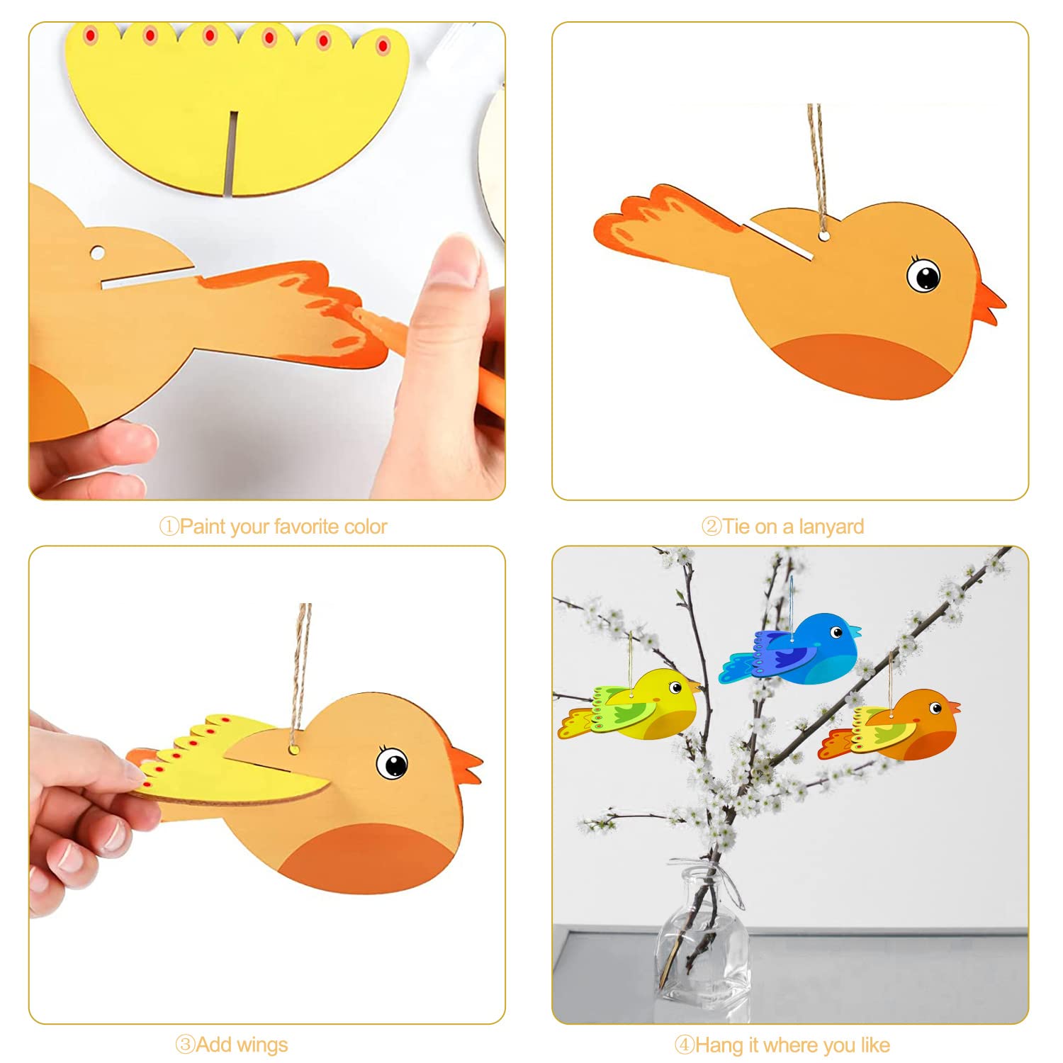 8 Pendenti Uccello In Legno - Decorazioni Per Pasqua, Casa E Finestre - Foto 5