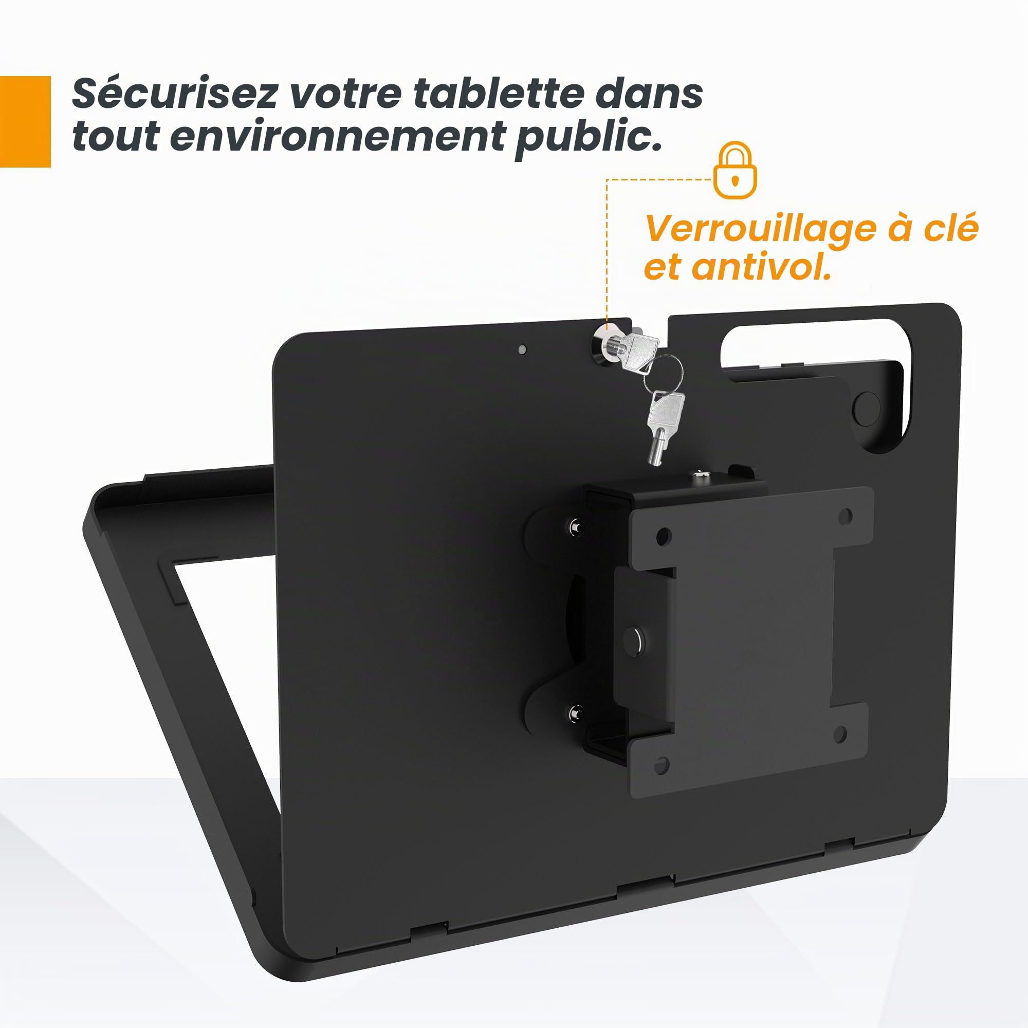 Support mural pour tablette compatible avec Samsung Galaxy Tab A11+, Tab A9+, antivol avec verrouillage, tout métal, inclinable - BSW101BJ