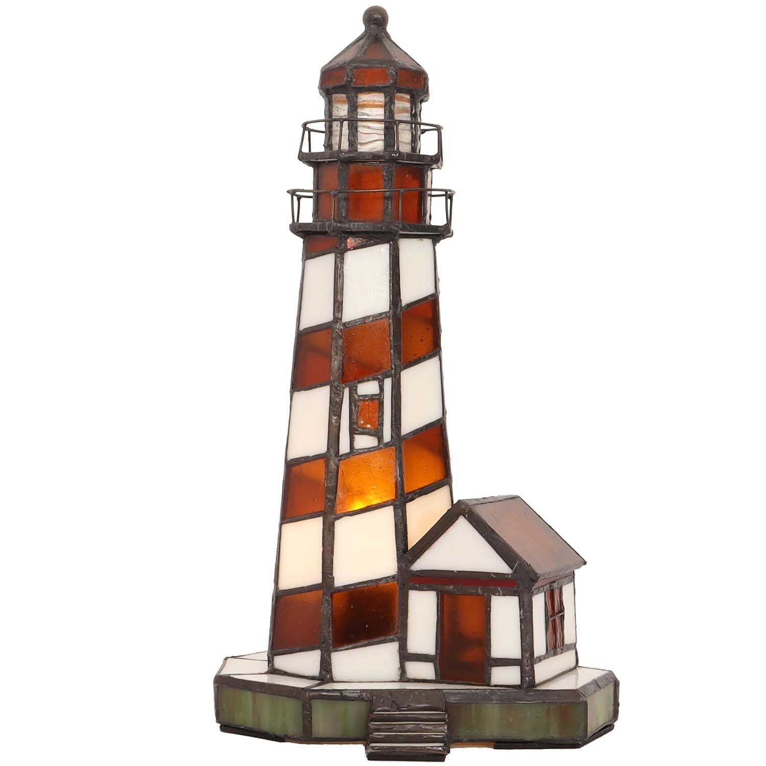 Bieye L30616 Lighthouse Tiffany Style Stained Glass Accent Table Lamp Night Light for Home Decoration (Amber, 5" x 6" x 11") — image 1