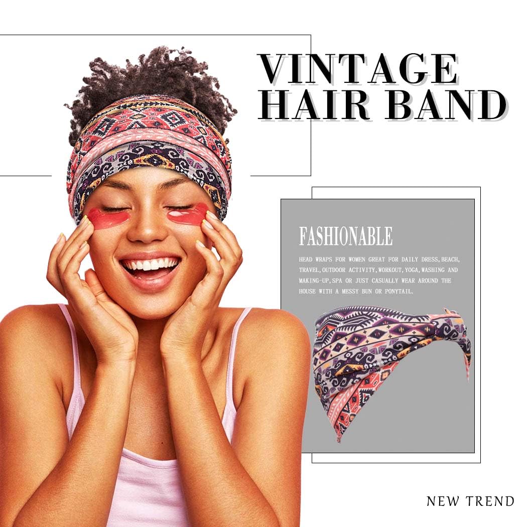 Fasce larghe per capelli con nodo Boho, fasce elasticizzate, turbante, in tessuto elastico, sciarpe per capelli, accessori per capelli africani, per donne e ragazze, confezione da 4
