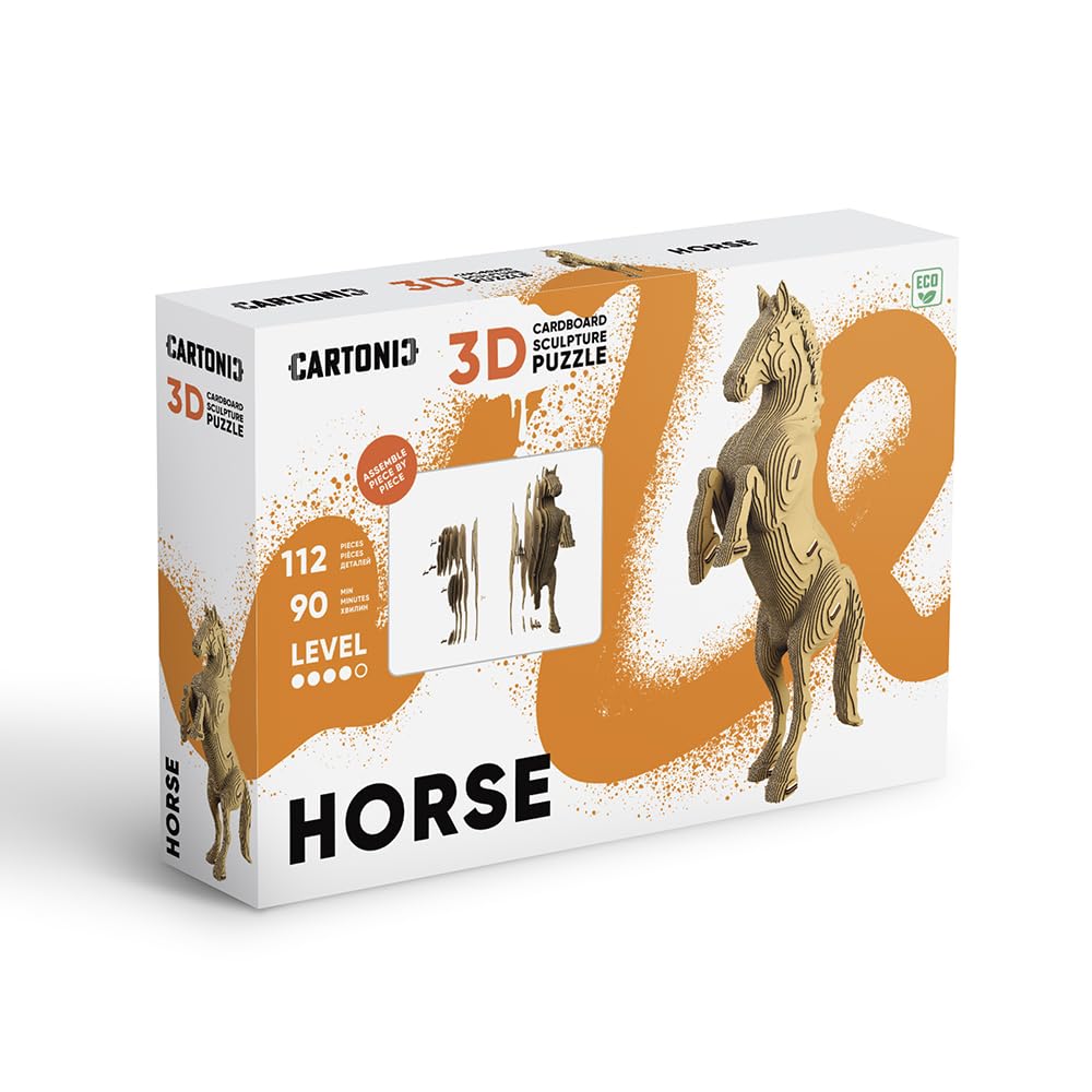 Cheval Puzzle 3D en Carton – Maquette à Monter | 112 Pièces, 33 × 22 × 7 cm – Kit Sculpture DIY à Peindre, Matériaux Recyclés, Ados & Adultes, Idée Cadeau Déco