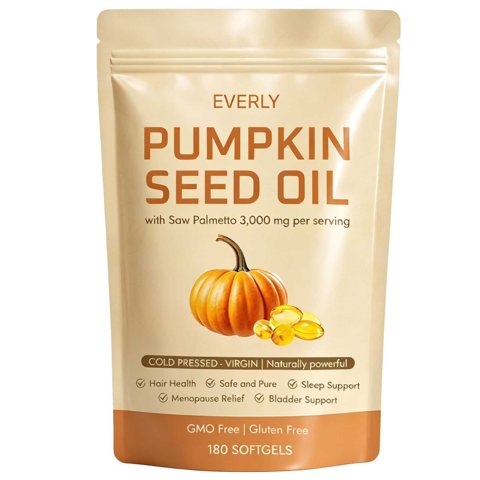 Everly Pumpkin Seed Oil with Saw Palmetto – Non-GMO, 180 Softgels (1)