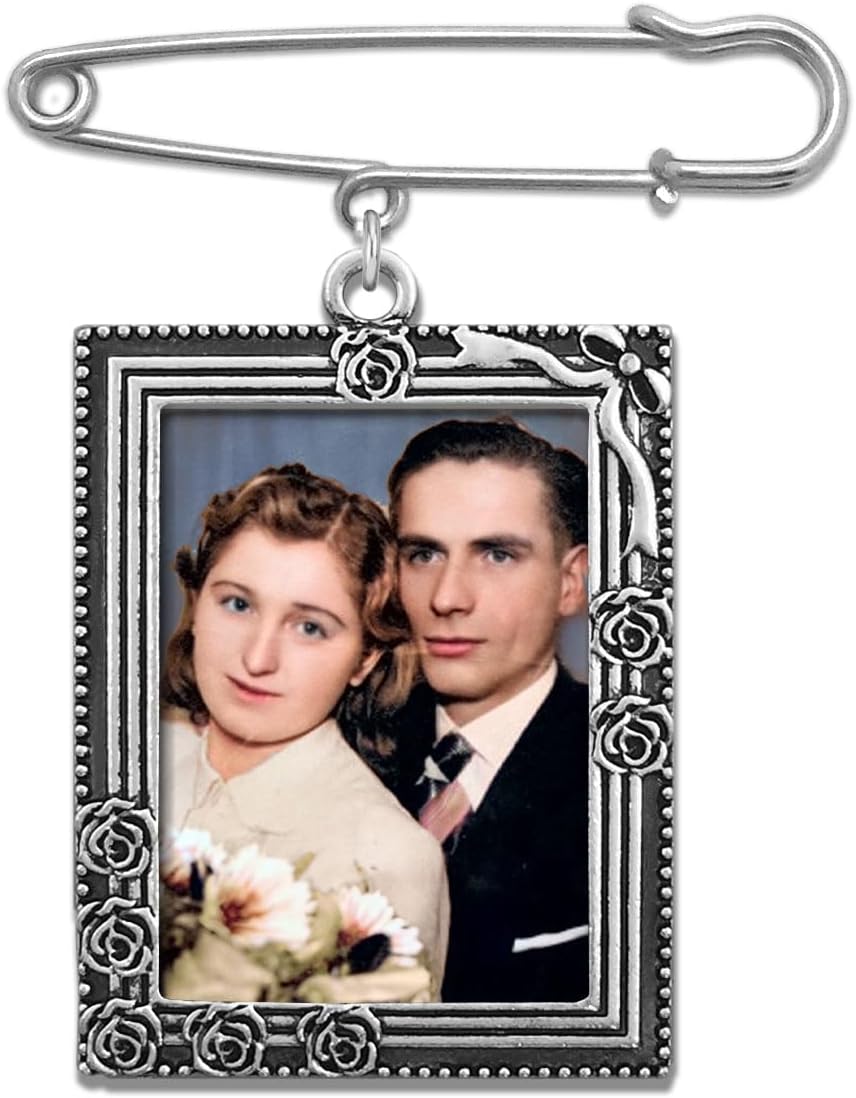 Wedding Boutonniere Bouquet Charm Pin Rose Portrait Frame Photo Charm Mother of the Bride Groom with Photo Resizing Software