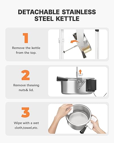 Miniatura 9 de Carro de máquina de palomitas de maíz mejorado 2025 de 8 onzas, máquina para hacer palomitas de maíz con hervidor de acero inoxidable que hace hasta