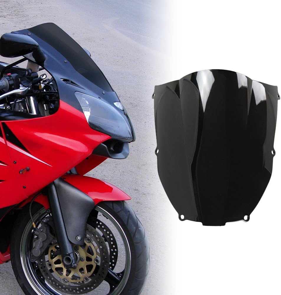 Black Windshield Windscreen Double Bubble for Kawasaki Ninja ZX6R ZX 636 ZX600E ZX600J 2000 2001 2002 / for ZZR600 2005-2009 Wind Deflectors ABS Plastic Front Screen