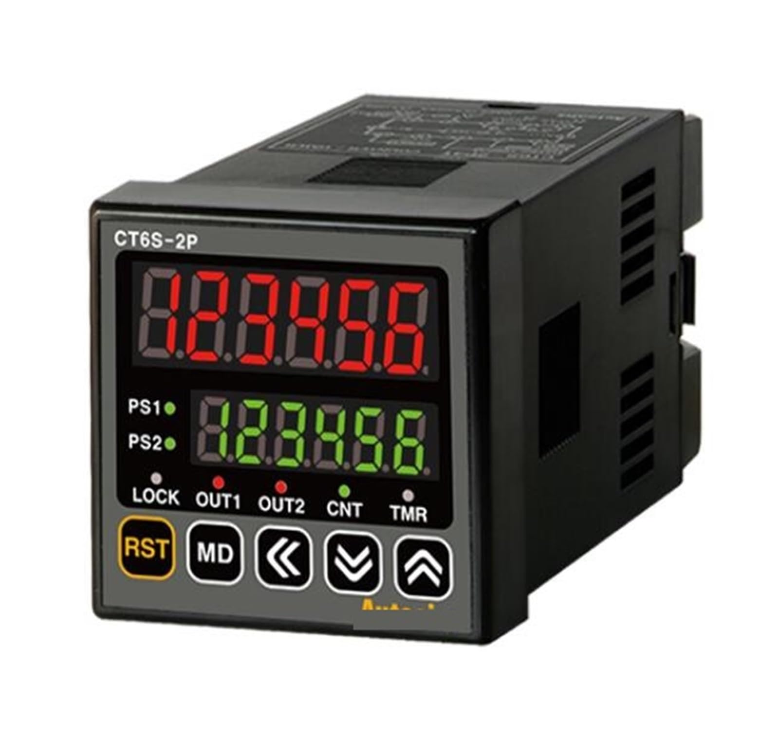Contatore/timer CT6S-2P4, L48xA48mm, 6 cifre, LED, 2 preimpostazioni, ingresso PNP o NPN, impostazione valore prescale, 2 2 relè SPST(2a) 250VAC(NPN Input)