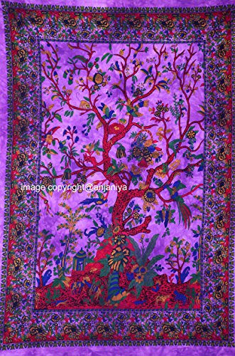 ANJANIYA Poster psychédélique en coton à suspendre au mur Motif arbre de vie Violet 101,6 x 76,2 cm Cover
