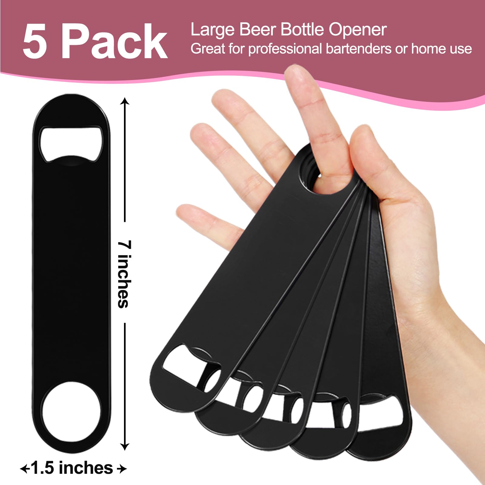 Paquete de 3 abrebotellas de acero inoxidable resistente y plano, abridor de botellas de cerveza, 7 pulgadas, negro, con embalaje exquisito, para cocina, bar o restaurante
