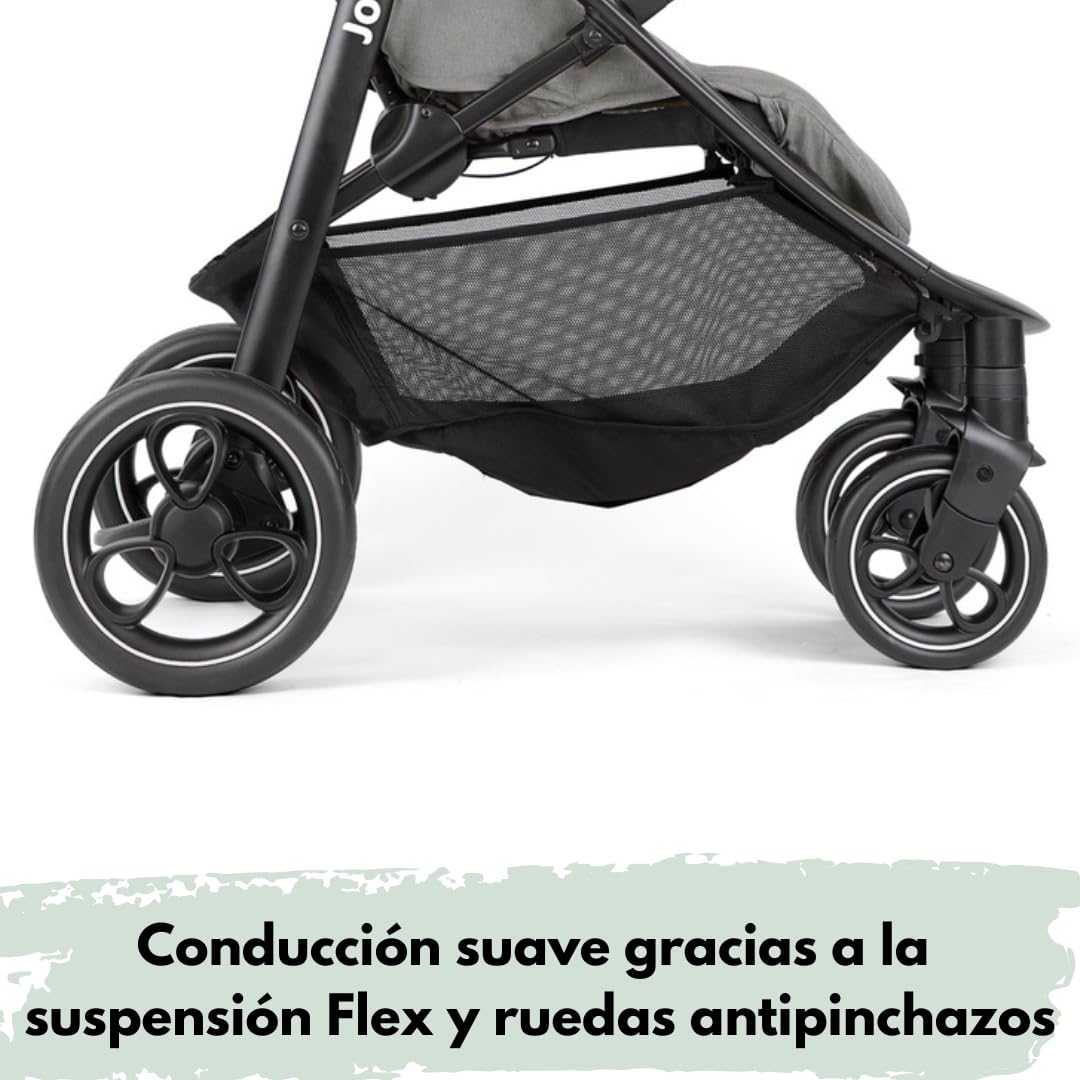 Joie Litetrax Set de Carrito Bebé con Saco Térmico | Silla de Paseo Ligera y Compacta con Suspensión Flex - Plegable con una Mano - Capota UV 50+ - Ruedas Antipinchazos - Pebble