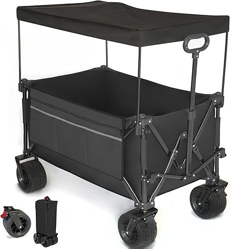 Aimnny Carro plegable resistente con toldo, carro utilitario plegable para exteriores, carrito de jardín compacto, carrito portátil con cama de gran