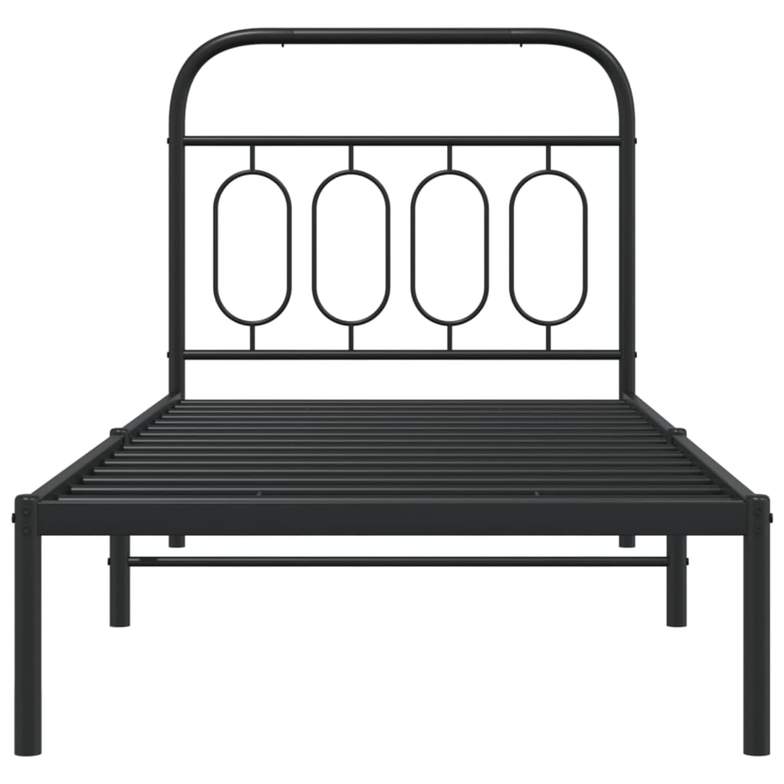WGYHOME Rama łóżka 90 x 190 cm z zagłówkiem, czarna stal – stabilne metalowe łóżko dla dorosłych z wbudowanym stelażem i schowkiem pod łóżko