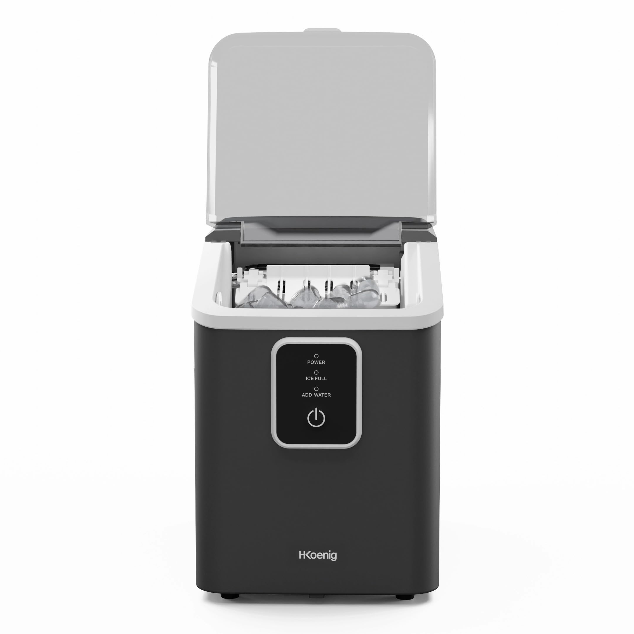 H.Koenig Macchina per il ghiaccio KUB12, 12 kg in 24 ore, compatta, silenziosa, portatile, serbatoio da 1L, cubetti pronti in 6 minuti, paletta per il ghiaccio