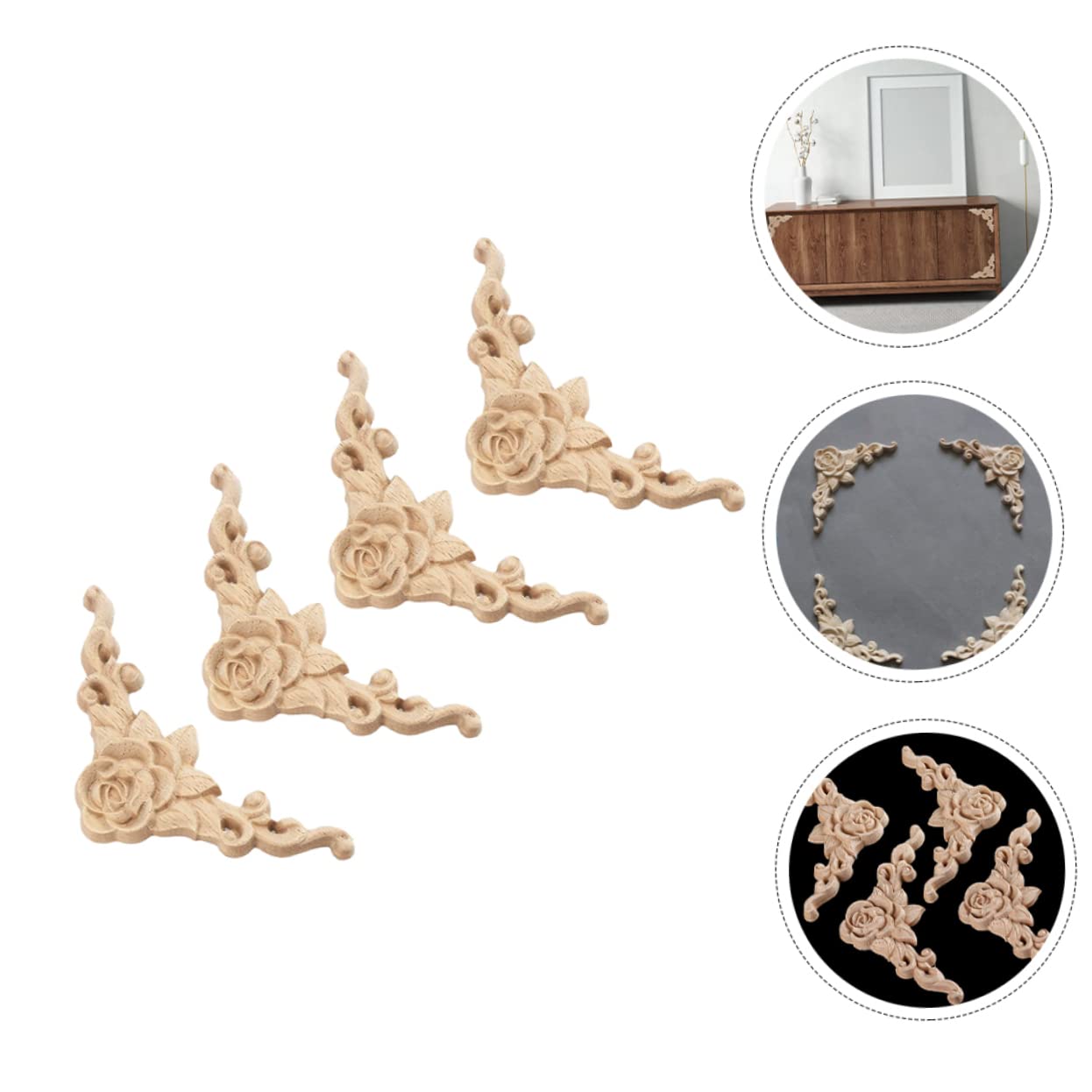 Holzornament Set 2 Stück - Geschnitzte Applikationen Für Möbel