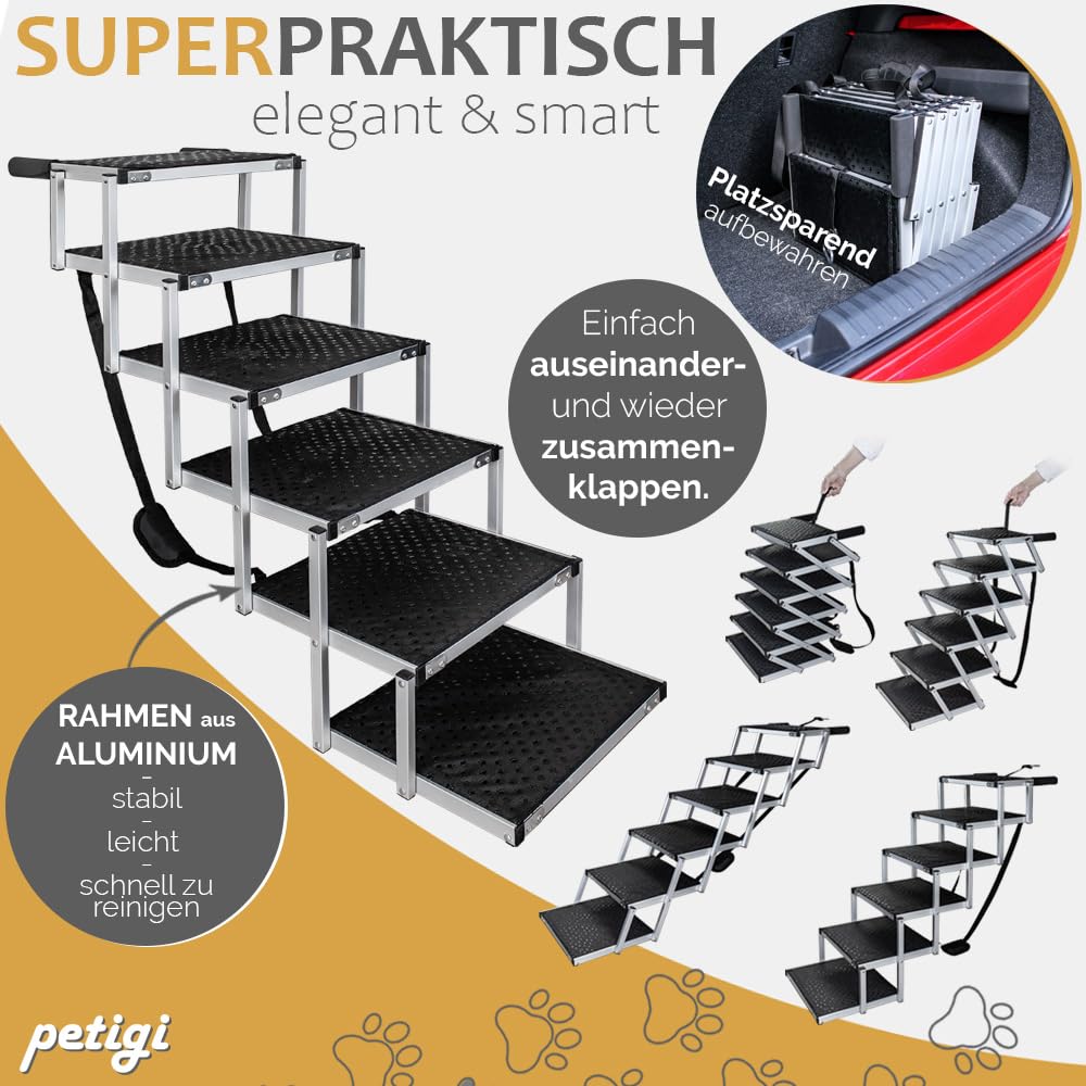 Petigi Sélection de rampes pour Chiens pour Voitures, Aluminium, escaliers pour Chiens, SUV, antidérapantes, capacité de Charge 70 kg, 90 kg ou 150 kg